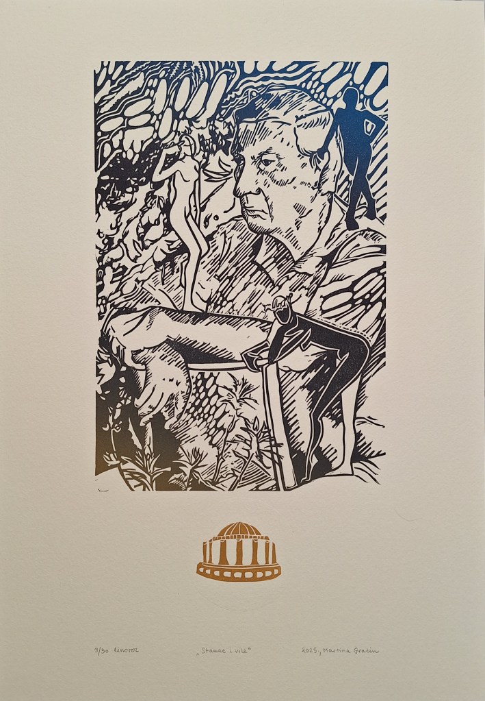 Stanac i vile, linorez, 30 otisaka, 50 x 35 cm